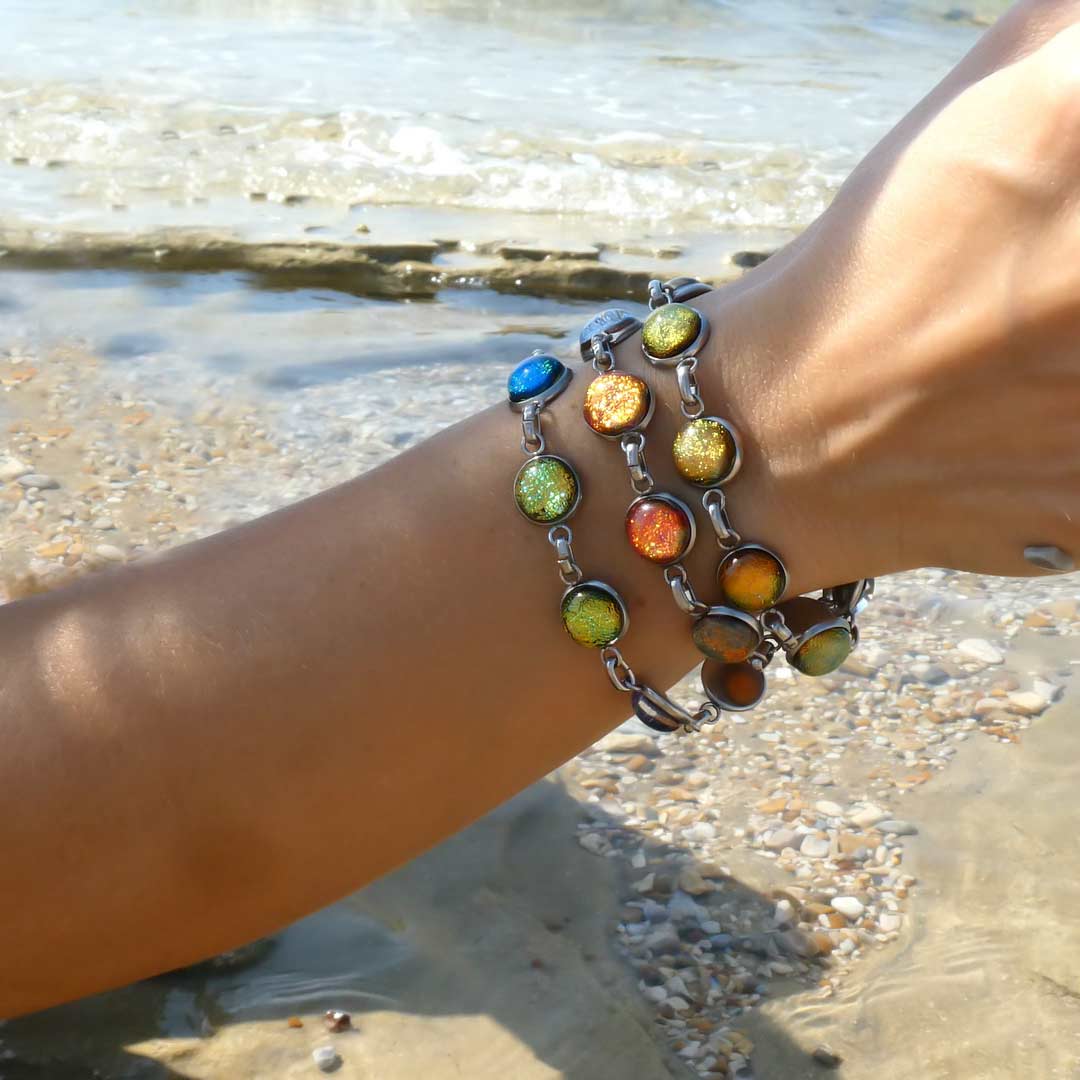 Microcosmoses BRACELET GLASS REFLET BRACELET COPPER ~ GREEN BOKEH | REFLET | ADJUSTABLE STEEL