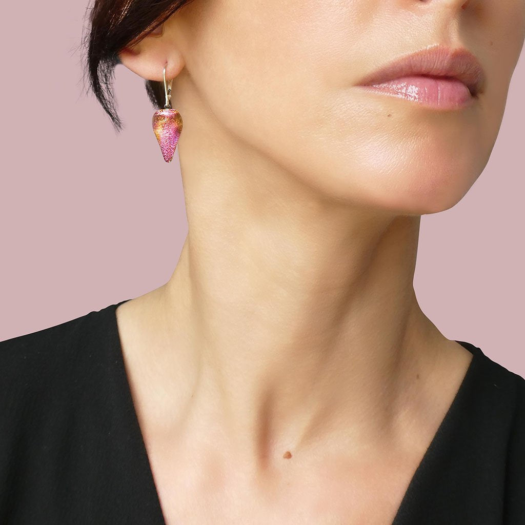 Microcosmoses EARRINGS DROP GLASS REFLET EARRINGS FRENCH PINK ~ GOLD | DROP | SILVER 925 | REFLET