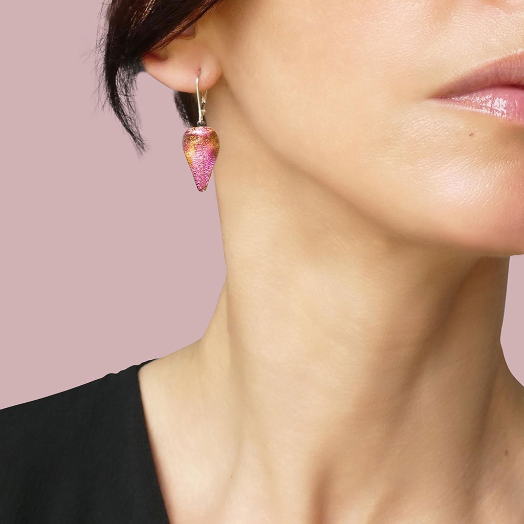 Microcosmoses EARRINGS DROP GLASS REFLET EARRINGS FRENCH PINK ~ GOLD | DROP | SILVER 925 | REFLET