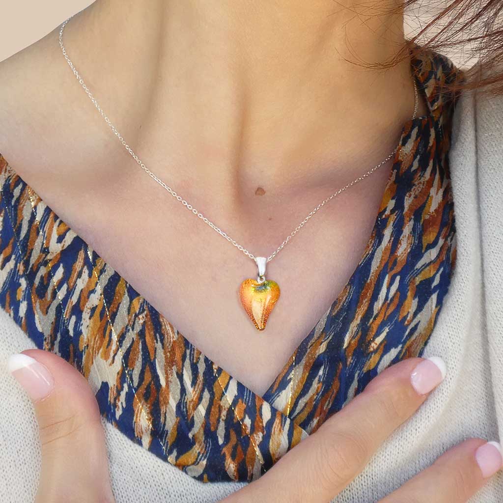 Microcosmoses NECKLACE NECKLACE ORANGE FIRE ~ CRYSTAL GREEN | HEART | REFLET