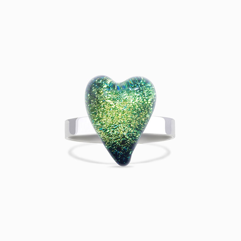 Microcosmoses RINGS GLASS REFLET RING GREEN KELLY ~ BLUE BELIZE | HEART | REFLET