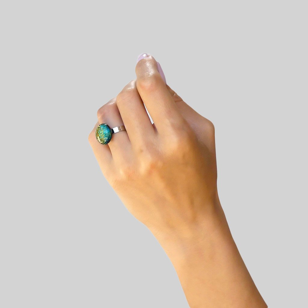 Microcosmoses RINGS GLASS REFLET RING ORANGE FIRE ~ CRYSTAL GREEN | ECLIPSE | REFLET