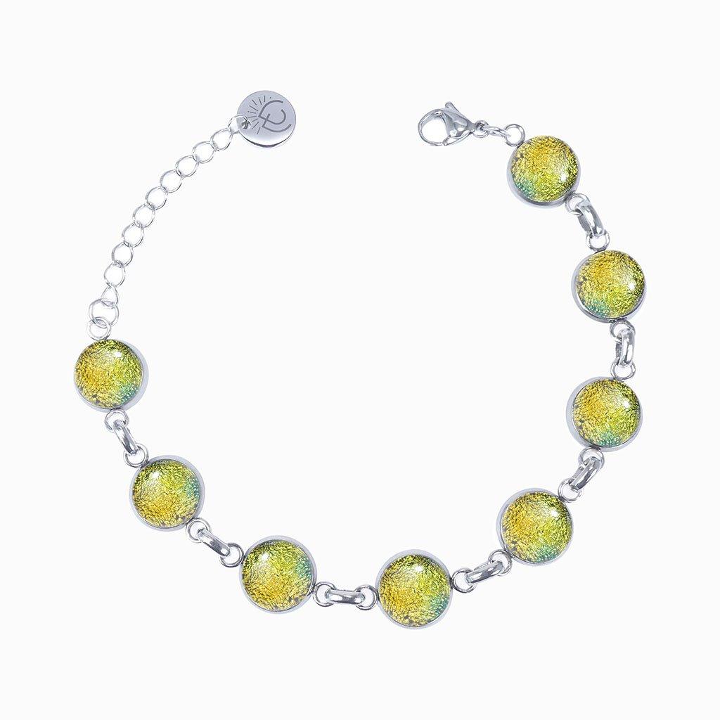 Microcosmoses BRACELET GLASS REFLET BRACELET GOLD ~ GREEN BOKEH | REFLET | ADJUSTABLE STEEL