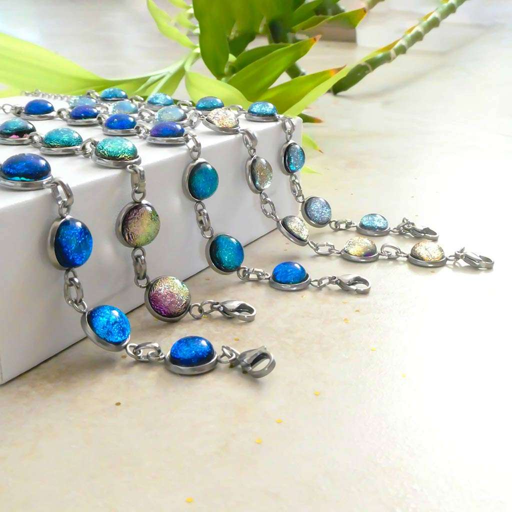 Microcosmoses BRACELET GLASS REFLET BRACELET TURQUOISE ~ NIGHT BLUE | REFLET | ADJUSTABLE STEEL