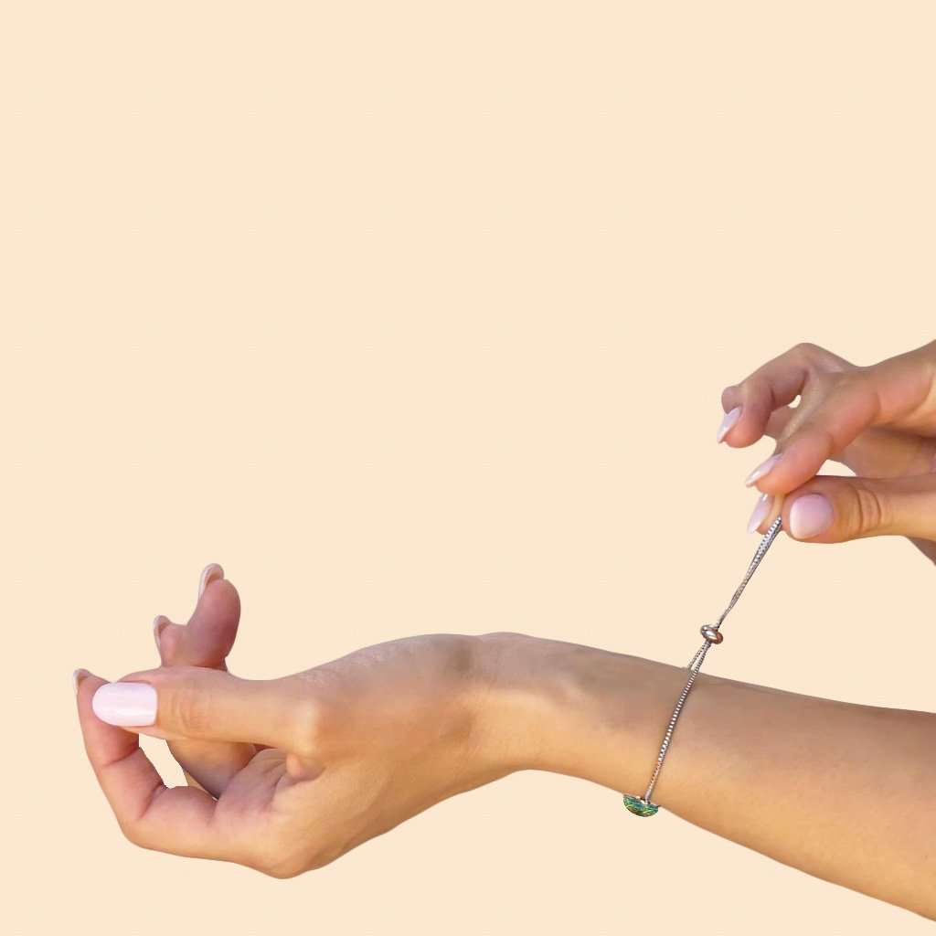 Microcosmoses BRACELET STEEL BRACELET ORANGE FIRE ~ CRYSTAL GREEN | ST. STEEL | PERFECT FIT | REFLET