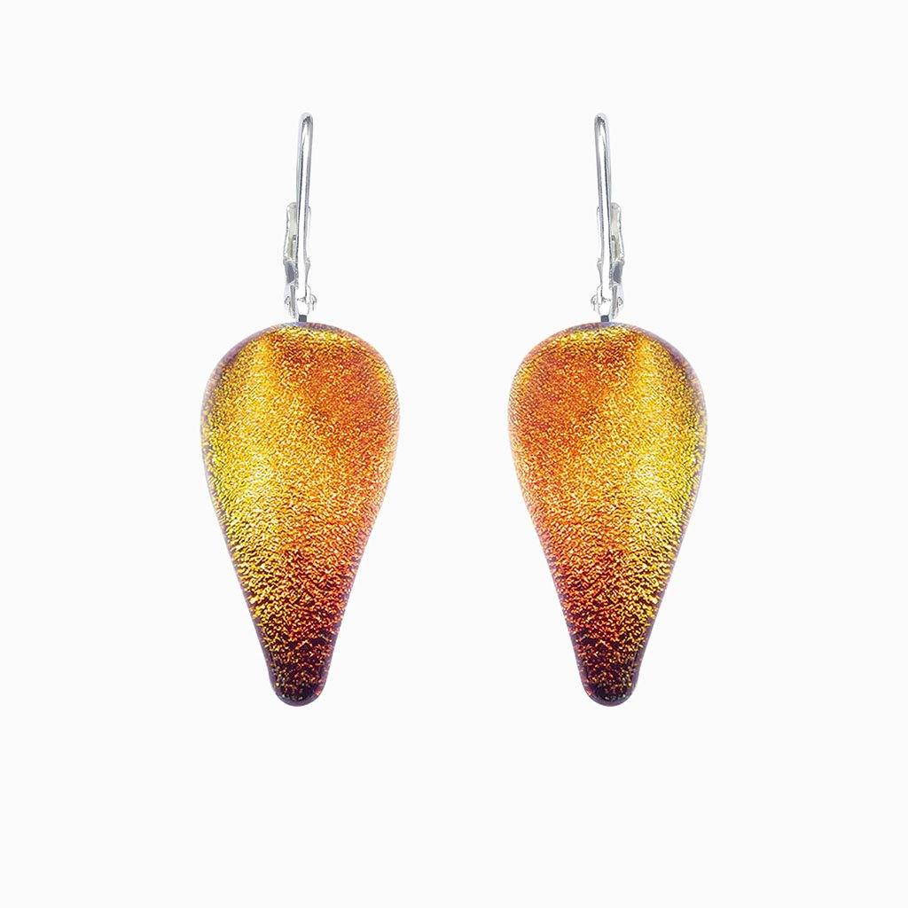 Microcosmoses EARRINGS DROP GLASS REFLET EARRINGS ORANGE FIRE ~ CRYSTAL GREEN | DROP | SILVER 925 | REFLET