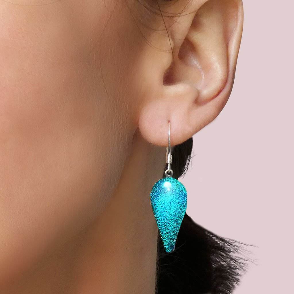 Microcosmoses EARRINGS DROP GLASS REFLET EARRINGS VERT DE BLEU ~ TEAL | DROP | SILVER 925 | REFLET