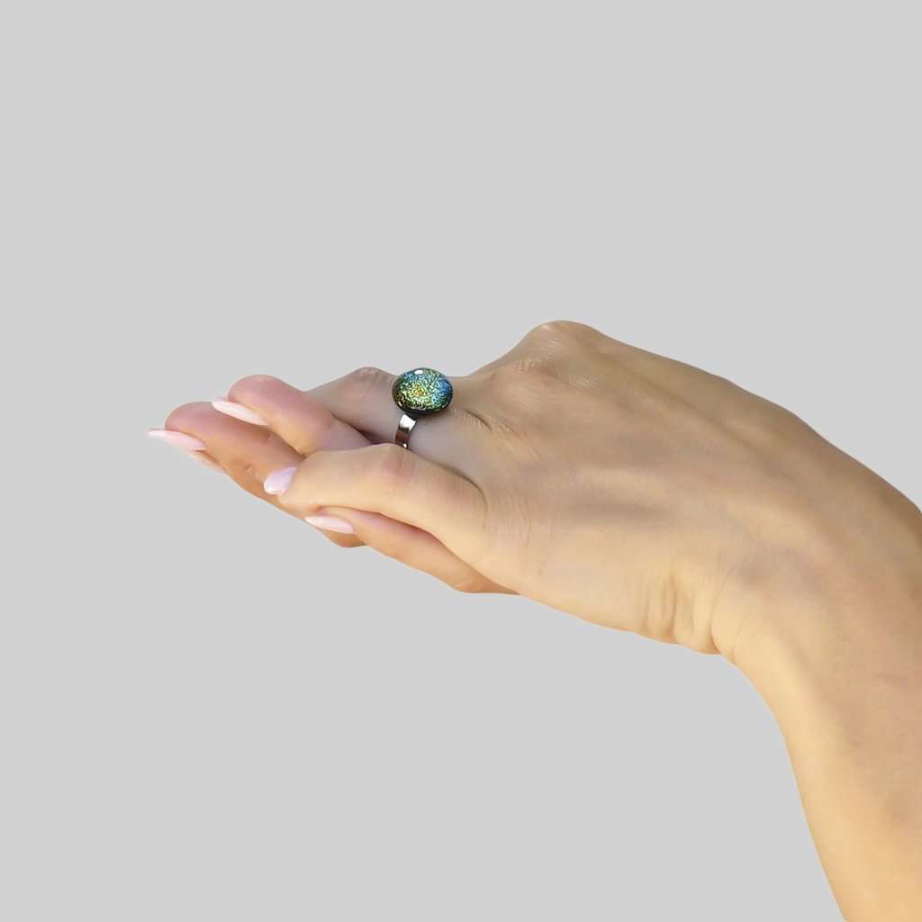 Microcosmoses RINGS GLASS REFLET RING ORANGE FIRE ~ CRYSTAL GREEN | ECLIPSE | REFLET