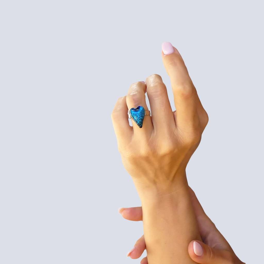 Microcosmoses RINGS GLASS REFLET RING VERT DE BLEU ~ TEAL | HEART | REFLET
